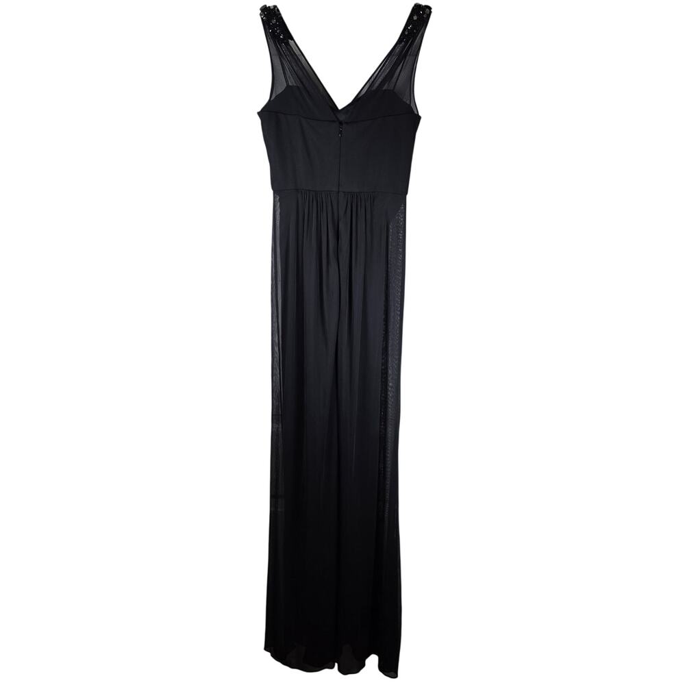 Adrianna Papell Gown Sz 0 Black Mesh Beaded V-Neck Maxi Dress AP1E200448 Formal